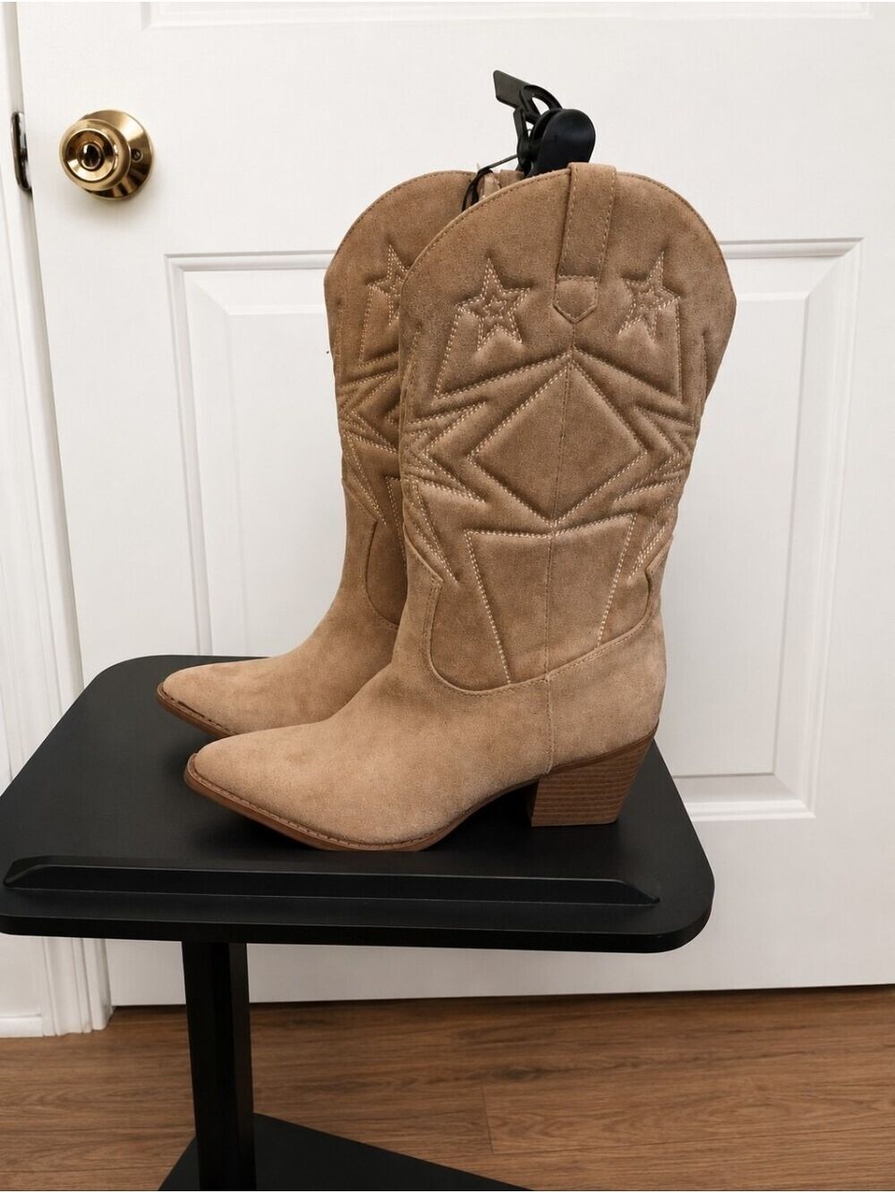 Decorative Women Tan Suede Cowboy Boots Size 8 - Picture 7 of 8